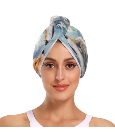 Grey Brown Wolf Hair Towel 2 Pack Super Absorbent Hair Drying Towel Quick Dry Hair Turbans Head Towel with Button Twisty Wrap for Women Girls