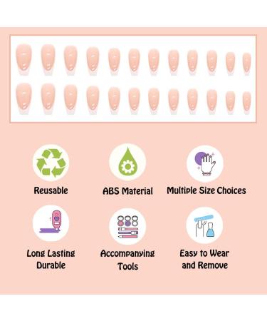 Nude Pink White French Tip Press on Nails - 24Pcs Reusable Coffin Design for Women - Perfect for Christmas - Buy Online on GoSupps.com