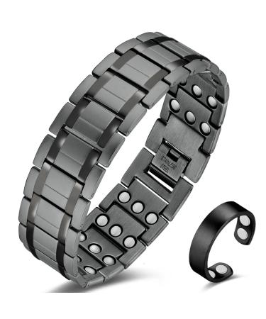 Cigmag Magnetic Bracelet Men Ultra Strength Magnet Titanium Steel Three Row with Adjustable Tool & Gift Box(Grey)