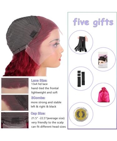 18 Inch Burgundy Deep Wave Lace Front Human Hair Wig | 150% Density Red Colored Curly Wig with Baby Hair - Buy Online on GoSupps.com