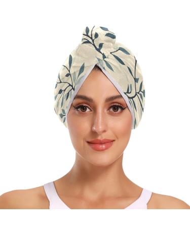 Dark Green Leaf Hair Towel 2 Pack Super Absorbent Hair Drying Towel Quick Dry Hair Turbans Head Towel with Button Twisty Wrap for Women Girls