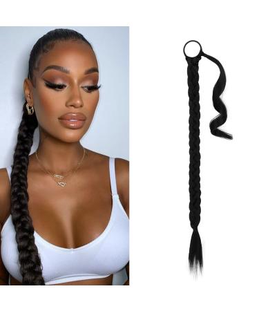 BARSDAR 76cm long braided ponytail extension rubber just wrapped braid hair extensions ponytail DIY natural soft synthetic hair part for women 76cm (pack of 1) 1# - made of black - Buy Online on GoSupps.com
