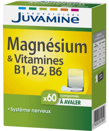 JUVAMINE - Magnesium and Vitamins B1 B2 and B6 - Contributes to Normal Nervous System Function and Normal Muscle Function - 60 Swallow Tablets - 1 Month Program