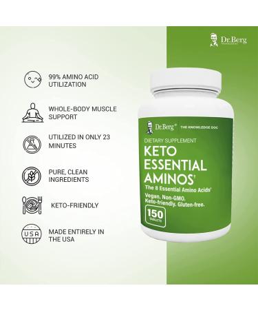Dr. Berg's Keto Essential Aminos - Vegan Protein Tablets for Muscle Recovery & Energy - 150 Tabs - Buy Online on GoSupps.com