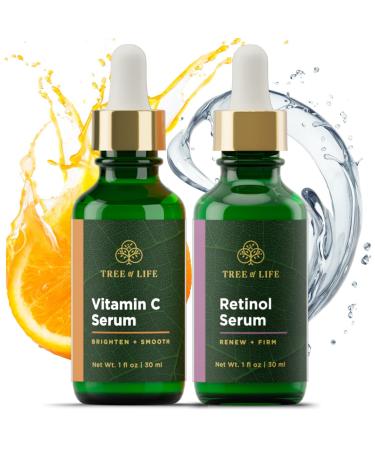NEW LOOK | Tree of Life Vitamin C Brightening Serum and Retinol Firming Serum Turn Back Time Facial Serum Duo Glowing & Revitalizing Skin 2 Count x 1 Fl Oz Turn Back Time (2 Pack)