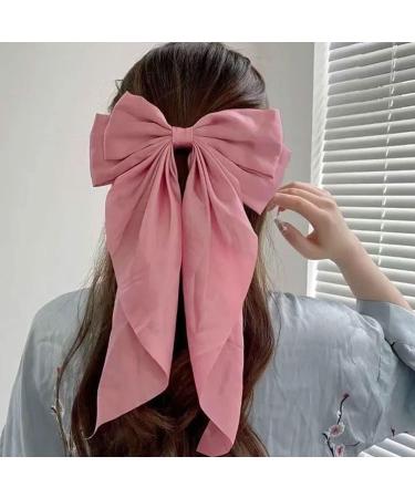 2Pcs Big Bow Hair Clips for Women - Black+Pink French Hair Barrettes with Long Ribbon - Soft Satin Hair Bows for Girls - Buy Online on GoSupps.com