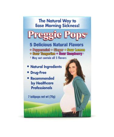 Preggie Pops | 7 Lollipops | Morning Sickness & Nausea Relief during pregnancy | Safe for pregnant Mom & Baby | Gluten Free | 7 Flavors: Lemon Raspberry Peppermint & More 7 Count (Pack of 1)