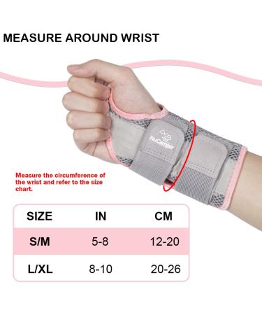 Nucamper Breathable Wristwear Band for Men & Women - Adjustable Wrist Brace for Arthritis Tendinitis & Sprains - Gray/Pink S/M Right Hand - Buy Online on GoSupps.com