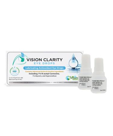Vision Clarity Eye Drops with 1% Carnosine Lubricants, Glycerine, and Hypromellose, Antioxidant Eye Drops for Dry Eyes and Cataracts, Lubricating Eye Drops, Pack of 1 Box, 2 Vials, Each 5ml