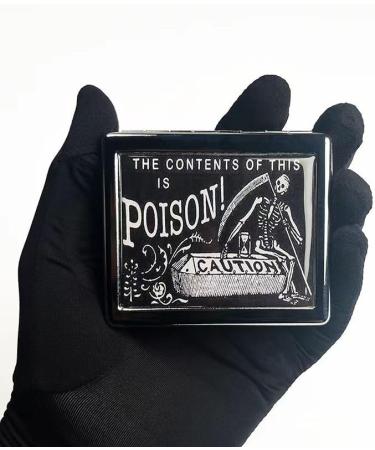 Vintage Poison Caution 7 Days Pill Organizer - Chromed Silver Rectangle Box with Mirror & 8 Compartments - International Shipping Available - Buy Online on GoSupps.com