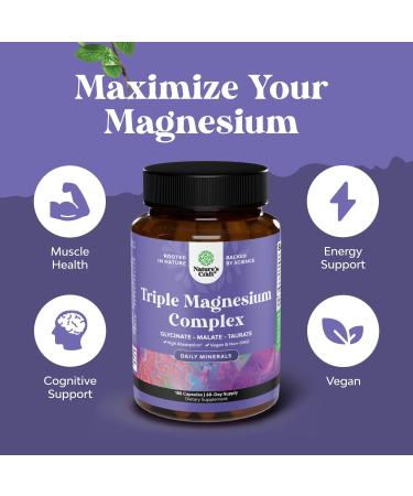 Triple Magnesium Complex Supplement - High Absorption Magnesium Glycinate Malate & Taurate Blend for Muscles Energy Support & Heart Health - Triple Mg Complex 400 mg Capsules - 180 Count 180 Count (Pack of 1) - Buy Online on GoSupps.com