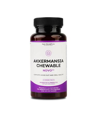 Chewable Akkermansia Probiotic and Prebiotic Supplement NOVO 2.0 with HMO Supports Gut and Oral Microbiome Supplements for Digestive Health and Skin Vitality Targeted Delivery 30 Tablets