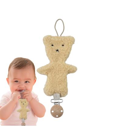 Ghirting clips for pacifiers pacifier clip - pacifier holder made of plush with pretty bear |Fitting toy holder clip for most baby pacifiers soothing pacifier clip for boys and girls light brown