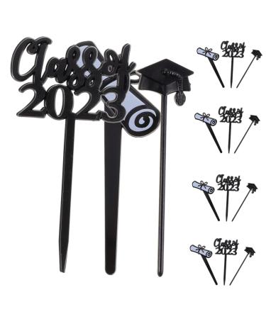 INOOMP 30pcs 2023 Graduation Cake Insert Nutcracker Cupcake Toppers Cupcake Picks Graduation Cupcake Toppers 2023 Graduation Cap Decorations Diploma Cake Toothpick Edible Plastic Food Black 7.6X4CM