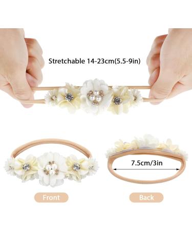 3Pcs Floral Baby Girl Nylon Headbands - Newborn Toddler Elastic Hair Bands with Bows Wraps - Buy Online on GoSupps.com