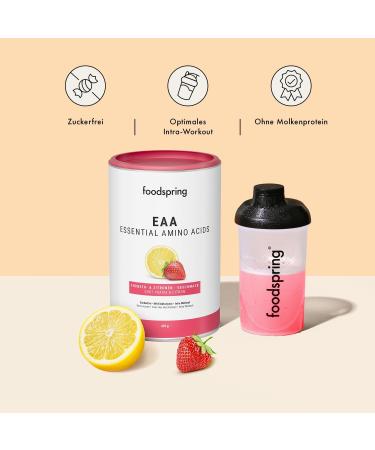 Foodspring EAA Powder with Electrolytes - Essential Amino Acids for Muscle Building & Preservation - Sugar-Free - Strawberry & Lemon Flavor (420g | 30 Servings) - Buy Online on GoSupps.com