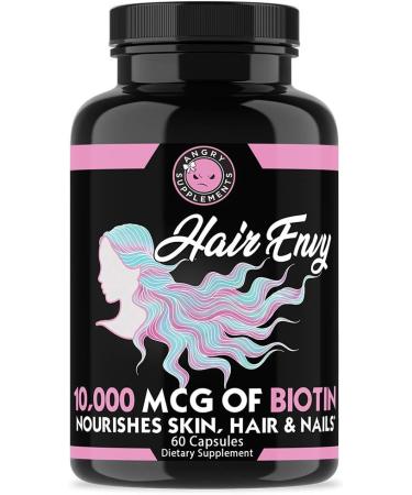 Angry Supplements Hair Envy - 10,000mcg Biotin & Keratin - Hair Growth, Nail Strengthening, Skin Nourishing - Natural Remedy for Damaged Hair - 3 Bottles - Buy Online on GoSupps.com