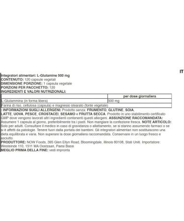 Now Foods L-Glutamine 500mg - 120 Vegan Capsules | Premium Amino Acid Supplement for Muscle Recovery & Immune Support - Buy Online on GoSupps.com