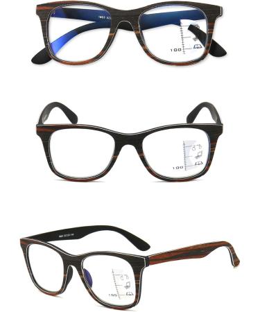 Koosufa Progressive Multifocus Reading Glasses for Men & Women - Anti-Blue Light Retro Design Wood Color Available in Multiple Strengths - Buy Online on GoSupps.com