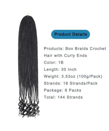 8 Packs 30 Inch Crochet Box Braids Hair with Curly Ends - Pre Looped Extensions in 1B for Goddess Box Braids - Buy Online on GoSupps.com