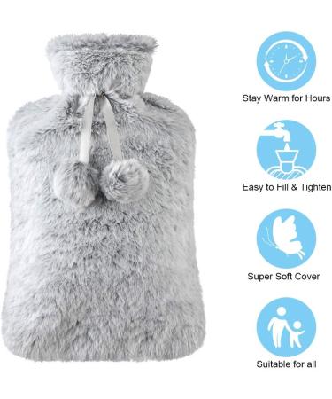 Vicloon 2L Hot Water Bottle with Soft Fluff Cover - Neck, Back, Waist Warmer - Beige-grey - Gift for Birthday, Christmas, Father's & Mother's Day - Buy Online on GoSupps.com
