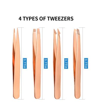 Professional Stainless Steel Eyebrow Tweezers Set with Travel Case - 4-Piece Precision Tweezers for Ingrown Hair, Facial Hair, Blackheads, and Debris Removal - Buy Online on GoSupps.com