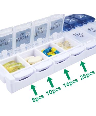 Mericargo Weekly Pill Organizer | Easy Fill Twice a Day | Large 7-Day Medical Storage Box for Vitamins & Fish Oil - Blue - Buy Online on GoSupps.com