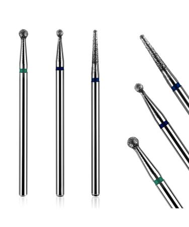 3 Pcs Diamond Ball Bit for Nails Professional Nail Drill Bits Ball Cuticle Set 3/32'' Cuticle Ball Bit for Nail Drill Electric Nail Dremel Bits Kit for Acrylic Gel Nails File Machine Pedicure Tool