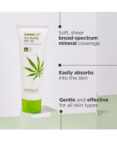 Andalou Naturals Face Sunscreen SPF 30 | CannaCell Sun Buddy with Hemp Stem Cells | Moisturizing Reef Safe & Broad Spectrum | International Shipping Available - Buy Online on GoSupps.com