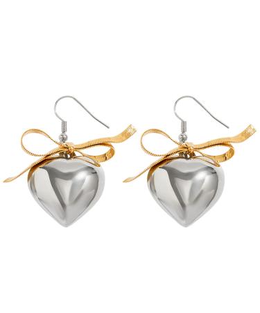 Oralgo's stylish cardiac grinding earrings/necklace elegant love ornamentation allergy-free fashionable accessory for women Earrings silver