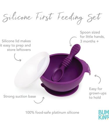 Bumkins Suction Silicone Baby Feeding Set - Purple | BPA-Free Bowl, Lid, Spoon | Ideal for First Feeding & Baby Led Weaning - Buy Online on GoSupps.com