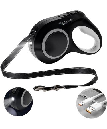 DISSICE Retractable Dog Leash with LED Light 16ft & Anti-Slip Handle for Dogs up to 66 lbs 360 Tangle-Free One Button Brake & Lock (M)