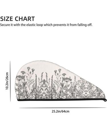 Floral Herbs Botanical Engraving Coral Velvet Dry Hair Cap - Unisex Wet Towel Wrap for Bathroom Pool Party & Beach Accessory - Buy Online on GoSupps.com