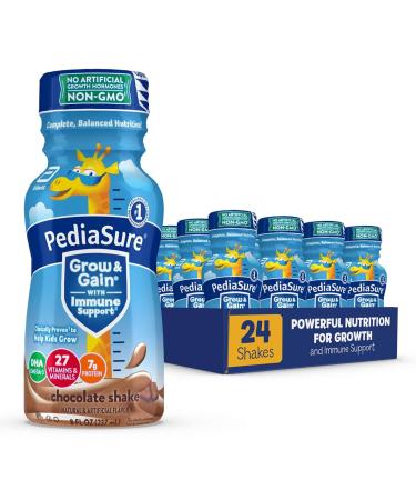 PediaSure Grow & Gain with Immune Support, Kids Protein Shake, 27 Vitamins and Minerals, 7g Protein, Helps Kids Catch Up On Growth, Non-GMO, Gluten-Free, Chocolate, 8 Fl Oz (Pack of 24) Chocolate 8 Fl Oz (Pack of 24)