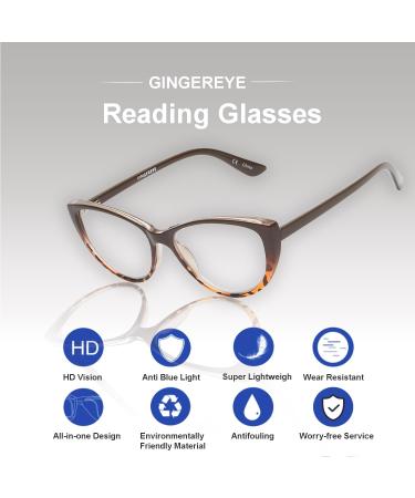 Cat Eye Reading Glasses for Women - 2-Pack Fashion Blue Light Readers +1.5 Anti-Glare Eyeglasses with Spring Hinge in Brown & Turquoise - Stylish & Comfortable - Buy Online on GoSupps.com