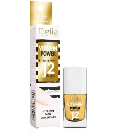Delia Cosmetics - Vitamin Nail Conditioner - Repair for Weak and Brittle Nails - Rebuild Nourished Smooth Shiny Nails - Vitamin C E - Result in 12 Days - Fast Drying Formula - 11 ml Vitamin Power
