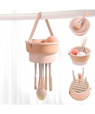 jklitio 3 in 1 Makeup Brush Cleaning Bowl Foldable Makeup Brush Cleaner Bowl with Lanyard Travel Beauty Brush Scrubber and Dryer Tray Cleaning Tools for Makeup Brushes Powder Puff (Orange)
