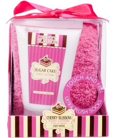 Ladies Cherry Blossom Gift Set: Foot Lotion and Cosy Socks - Pink Box with Bow - Buy Online on GoSupps.com