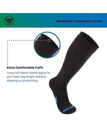 Wanderlust Everyday Compression Socks - Men & Women Support Stockings, Black-blue, Large - Buy Online on GoSupps.com