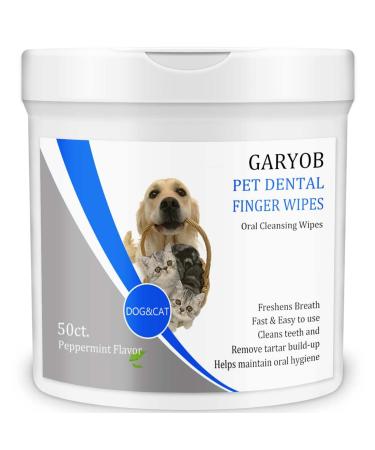 GARYOB Pet Dental Fingers Wipes, Oral Cleansing Teeth Wipes Pads for Dogs and Cats - Optimize Oral Health, Freshen Breath- 50 Wipes