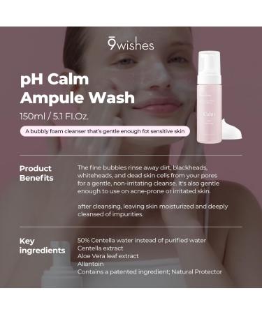 9 Wishes Calm pH Ampule Wash 5.1 fl.oz | Hypoallergenic Bubble Cleanser with 53% Centella Asiatica | pH Balance & Dry Sensitive Skin Soothing | Best Korean Skincare - Buy Online on GoSupps.com