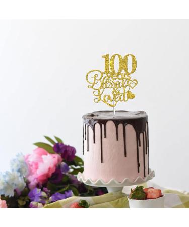 Tenhaisi Gold Glitter 100 Years Blessed & Loved Cake Topper - 100th Birthday Cake Topper -100 and Fabulous Birthday Cake Supplies - 100th Birthday Anniversary Party Decoration - Buy Online on GoSupps.com
