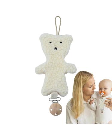 Virtcoy pacifier clip pacifier strap-pacifier holder made of plush with a pretty bear-biting toy holder clip calming pacifier clip baby accessories for travel beige