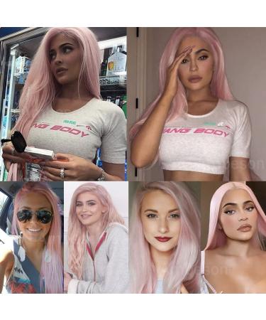 Ambeson Ice Pink Long Straight Synthetic Lace Front Wig for Women - Buy Online on GoSupps.com