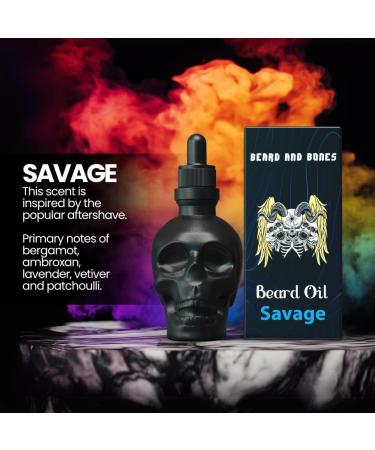 Beard and Bones - 30ml Beard Oil for Men | Natural Carrier Oils of Jojobia Avocado and Castor Oil | Black Skull & Scented Beard Oil | Choice of 6 Scents Savage - Buy Online on GoSupps.com