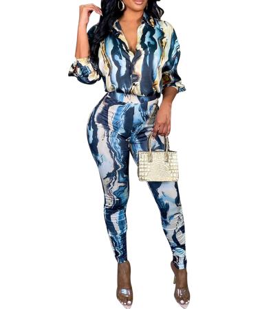 YouSexy 2 Piece Legging Pant Sets for Women Floral Print Long Sleeve Tracksuits Outfits Multicolor102871 Medium