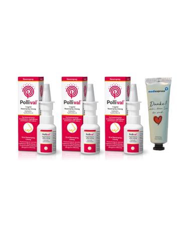 Pollival nasal spray 3x10ml value pack including a Mediexpress hand balm