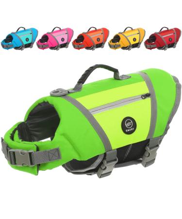 Emust life jacket Dog for boats waterproof dog bastard with rescue handle comfortable dog chimney medium with D-ring for dog leash for rafting surfing canoeing m green