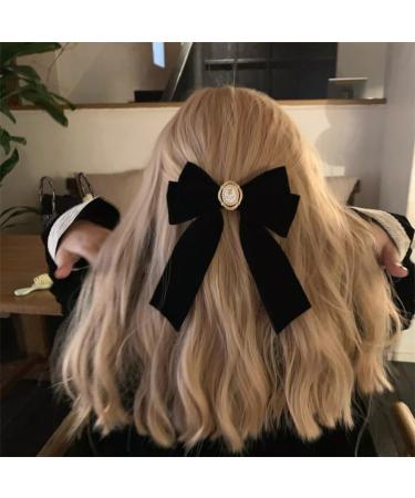 THJOPOKEEL 2 Pcs Velvet Hair Bows Black Ribbon Clips Classic ponytail Barrettes for Women Girls White Pearl Little Fragrant Style French Barrettes Hair Party holiday birthday Decoration - Buy Online on GoSupps.com