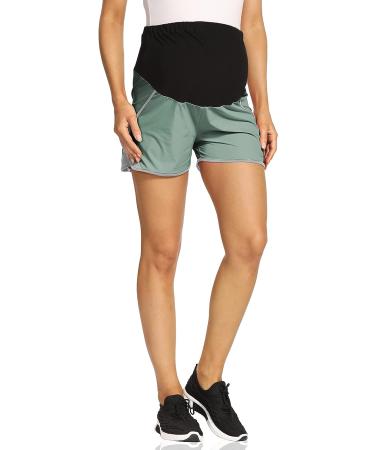 Foucome Maternity Quick-Dry Over Belly Yoga Shorts - Green/Grey, Small - Buy Online on GoSupps.com